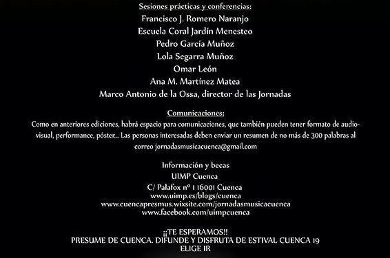 La UIMP de Cuenca acogerá entre el 16 y el 18 de julio las VIII Jornadas de Didáctica de la Música dentro de Estival Cuenca