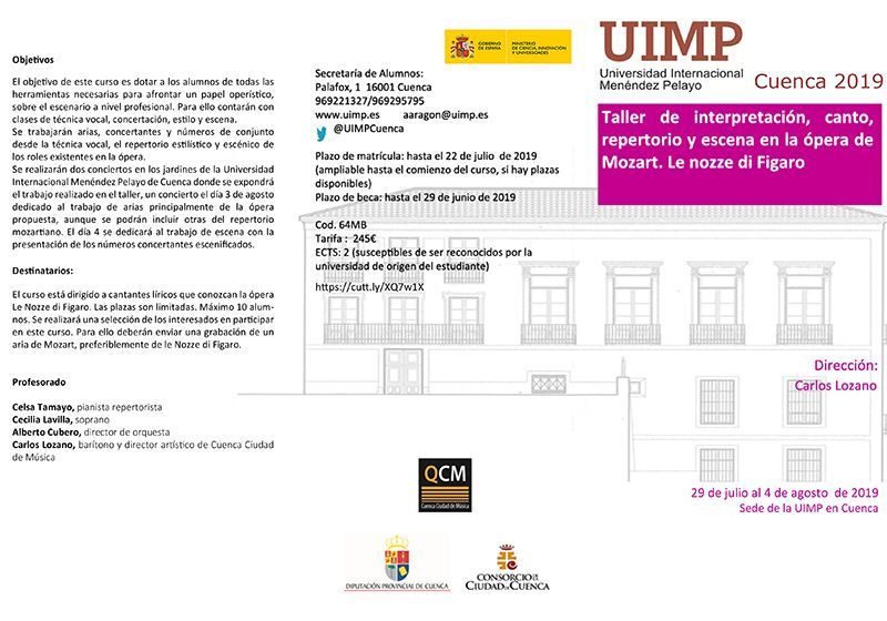La UIMP celebra en Cuenca el I Taller de interpretación, canto, repertorio y escena en la ópera de Mozart, dedicado este año a Le Nozze di Figaro