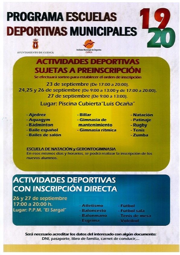 Este lunes se abre el plazo para apuntarse a las Escuelas Deportivas Municipales de Cuenca