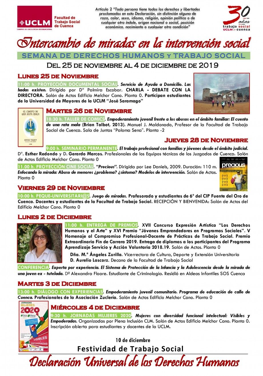 La Facultad de Trabajo Social de Cuenca celebra la Semana de los Derechos Humanos