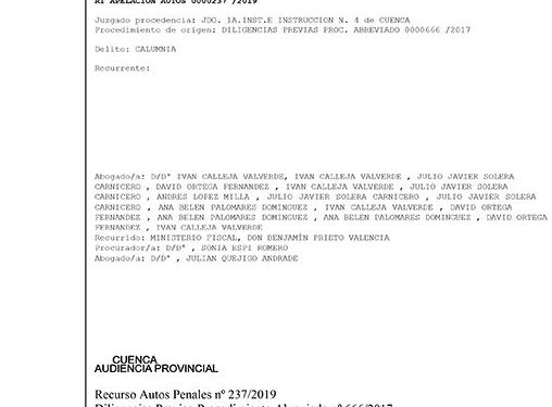 La Audiencia provincial de Cuenca dicta Auto de sobreseimiento de la querella criminal entablada por el expresidente de la Diputación, Benjamín Prieto, contra 13 bomberos
