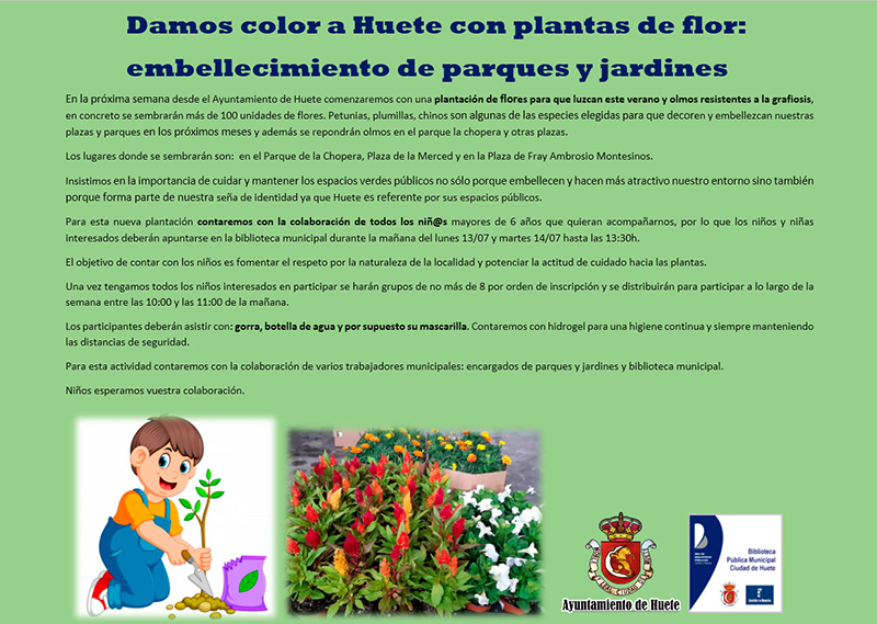 El Ayuntamiento de Huete hace un llamamiento a los niños para llenar de flores sus espacios públicos