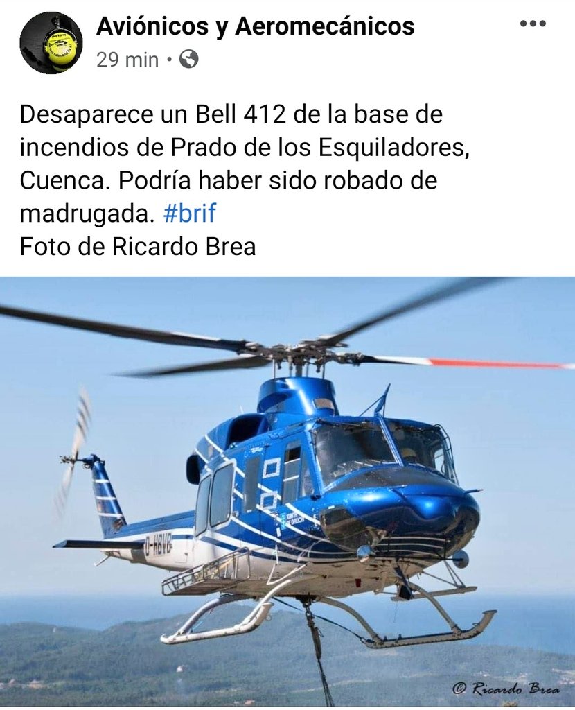 Desaparece un helicóptero de la base de la BRIF de Prado de los Esquiladores