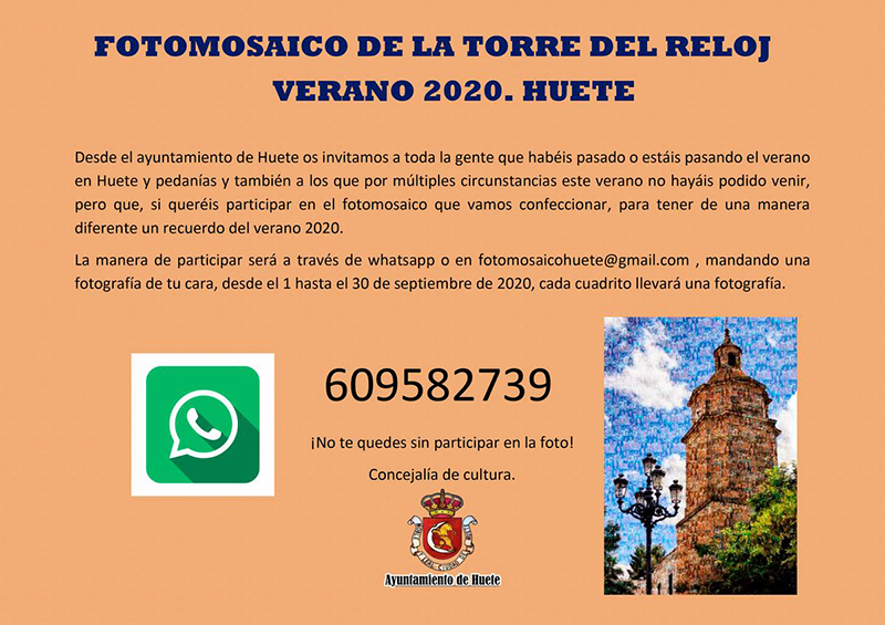 El Ayuntamiento de Huete prepara un recuerdo de este verano 2020 de una manera diferente un fotomosaico de la Torre del Reloj
