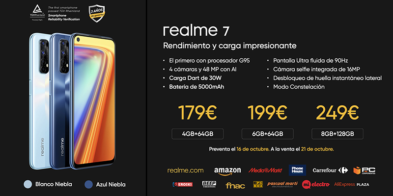 La serie 7 de realme se presenta en España con la carga más rápida de su gama a partir de 179€