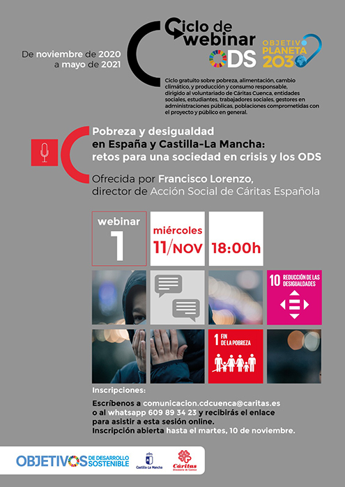 Cáritas Cuenca trata en un webinar la pobreza y desigualdad en España y Castilla-La Mancha en el marco de los objetivos de desarrollo sostenible