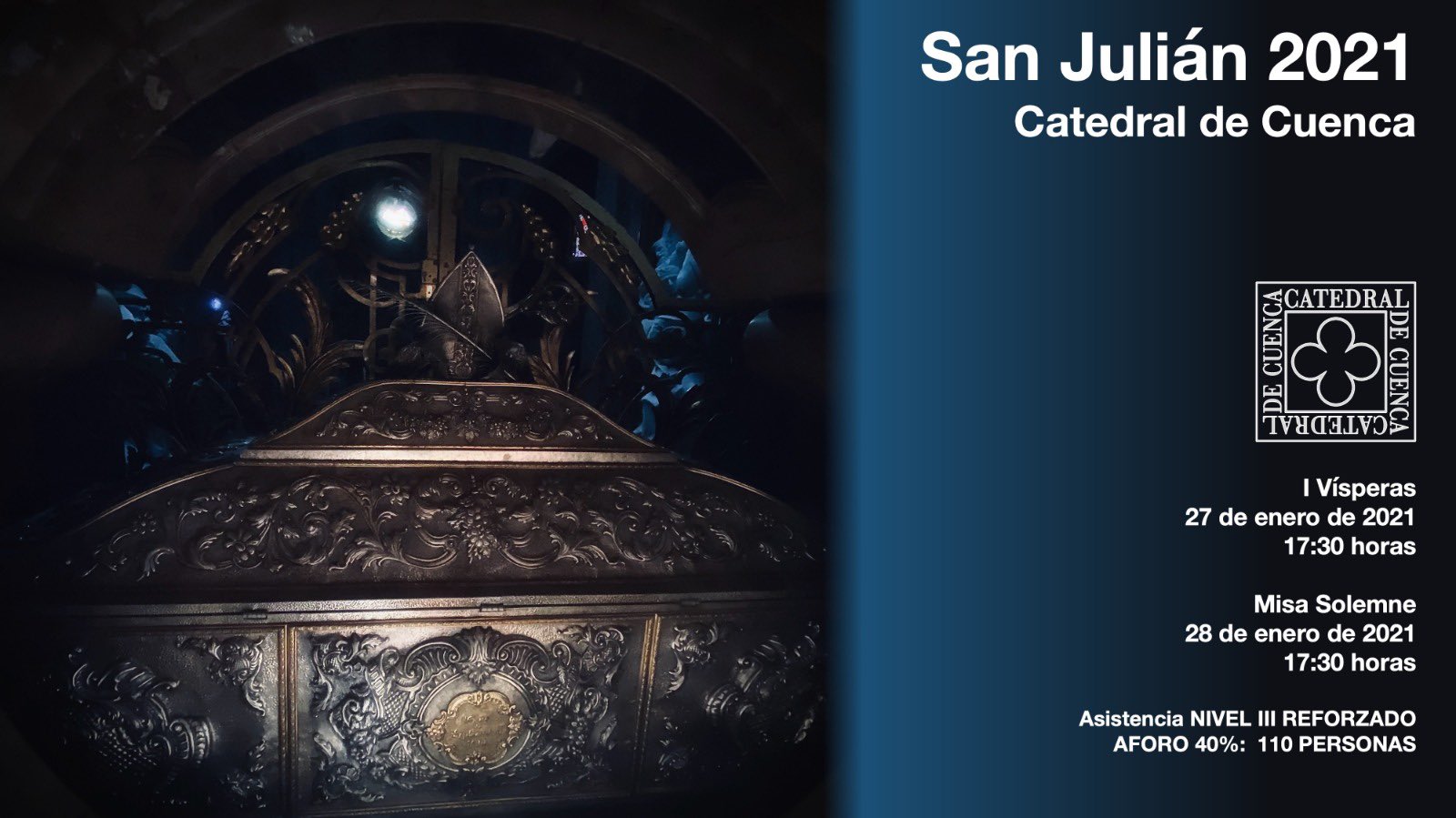 La Catedral de Cuenca acogerá el día de san Julián una misa a las 1730 horas con aforo limitado a 110 personas