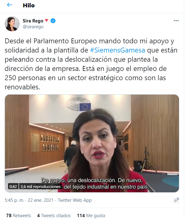 Representantes españoles en el europarlamento se implican en el conflicto provocado por la decisión de Siemens-Gamesa de cerrar sus plantas de Cuenca y Os Somozas