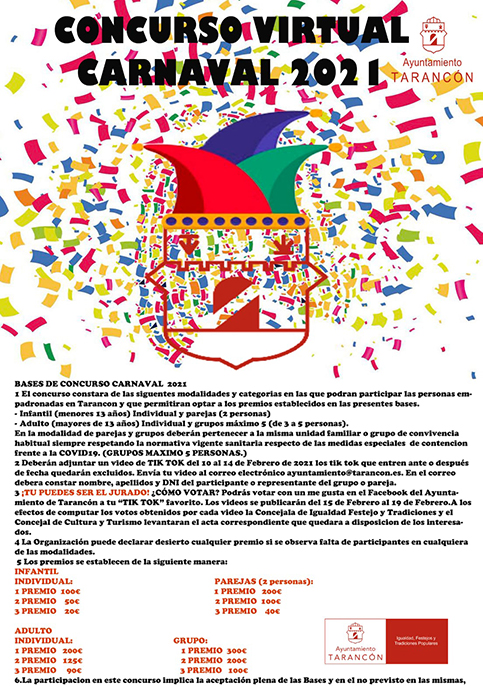 El Ayuntamiento de Tarancón convoca el I Concurso Virtual de Carnaval y Años 60 en categoría infantil y adulto