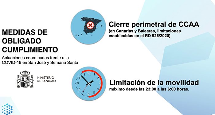 Aprobado el cierre perimetral para la festividad de San José y Semana Santa y el toque de queda a las 23 horas