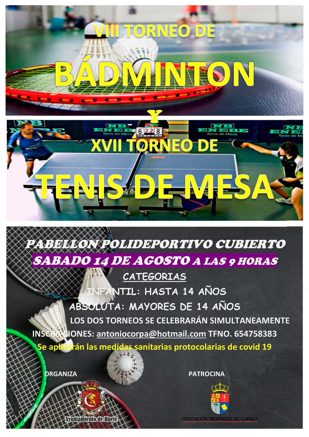 Torneos de Bádminton y de Tenis de Mesa el 14 de agosto en Huete