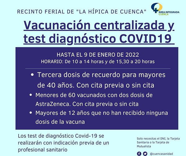 La vacunación centralizada en “La Hípica” se abre para administrar dosis de recuerdo a mayores de 40 años del área de Salud de Cuenca