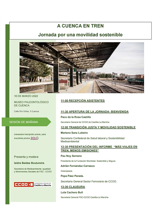CCOO celebrará el próximo 16 de marzo el acto “A Cuenca en tren” jornada por una movilidad sostenible