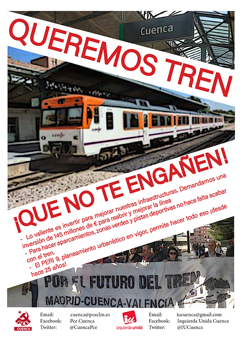 IU Cuenca y el PCE señalan que hace 25 años que el PERI 9 permite crear aparcamientos e instalaciones deportivas en los terrenos de ADIF, sin quitar el tren