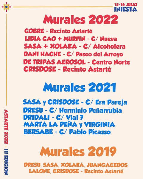 La tercera edición del festival de arte urbano Astarté de Iniesta contará con 9 muralistas y un escultor