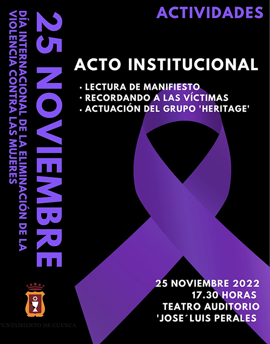 El Ayuntamiento de Cuenca invita a la ciudadanía a participar en el acto institucional con motivo del Día para la Eliminación de la Violencia Contra la Mujeres