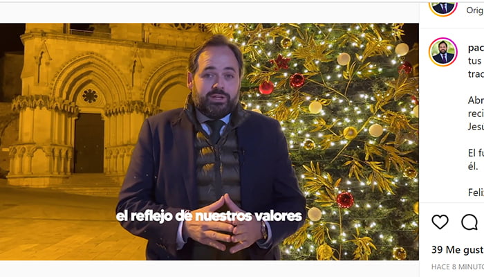 Paco Núñez felicita la Navidad y el Año Nuevo a los castellanomanchegos desde la Plaza Mayor de Cuenca