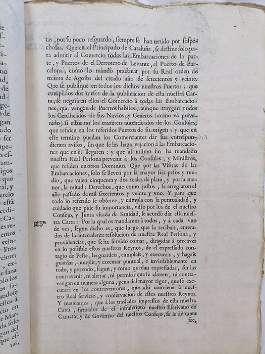Real Provisión sobre telas de los reinos extraños y del comercio con ellos por epidemia. Año 1726 (2)