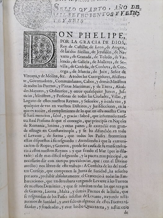 Real Provisión sobre telas de los reinos extraños y del comercio con ellos por epidemia. Año 1726