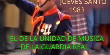 La Unidad de Música de la Guardia Real en el Jueves Santo de 1983, en Cuenca