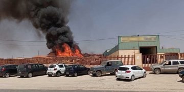 El incendio en una empresa de Hontanaya calcinó 1.000 metros cúbicos de palets